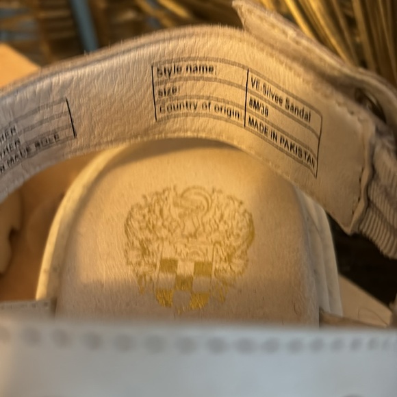 Vince Camuto White Leather Sandals with Gold Hardware - Picture 2 of 3